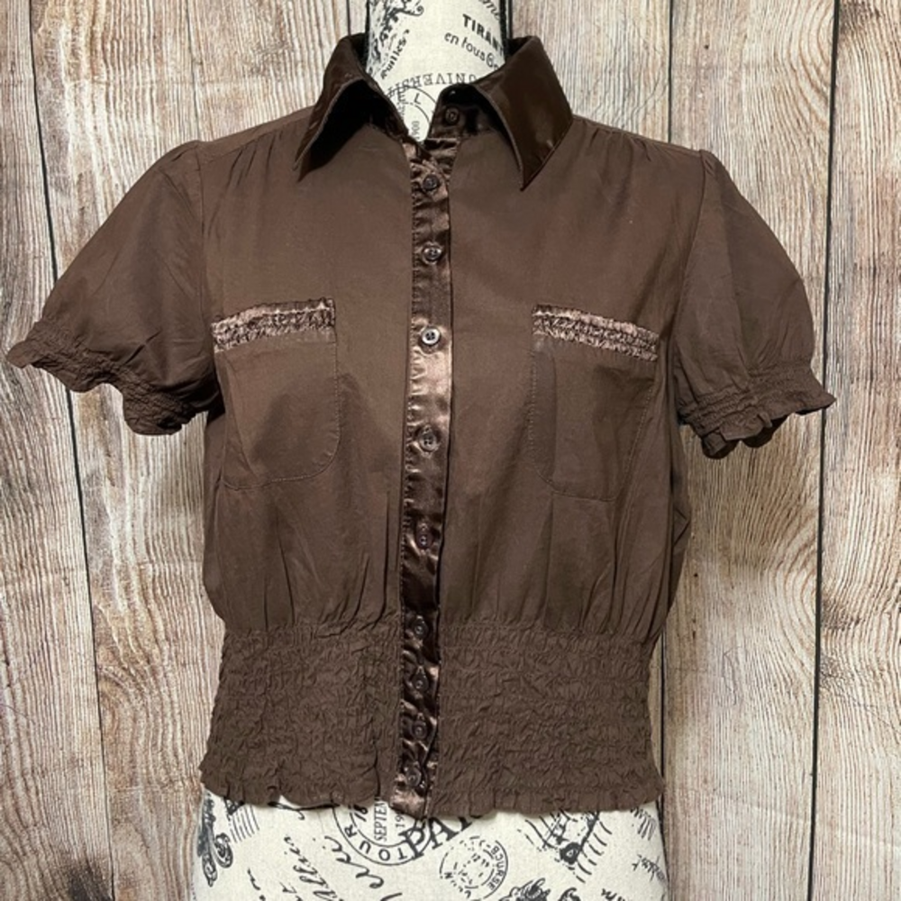 Cotton Works Brown Button up Short Sleeve‎ Blouse